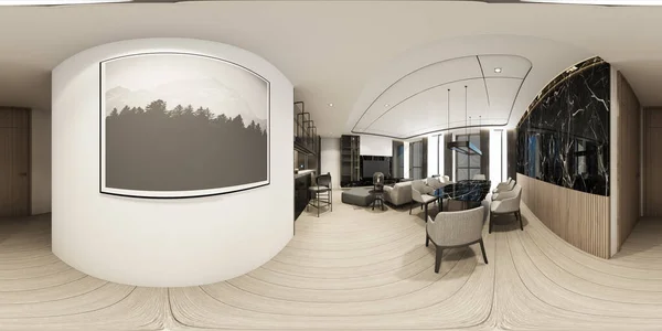 Modern lüks iç tasarım mutfağı olan Apartman Apartmanı 360 derece manzara 3D 