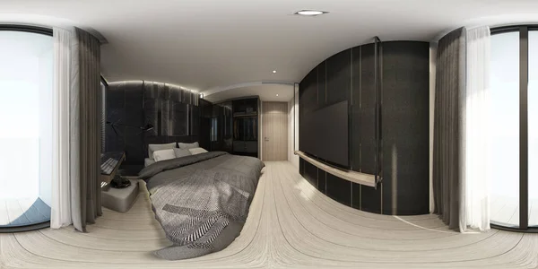 Modern lüks iç tasarımda daire yatak odası tam 360 derece manzara 3D görüntüleme 
