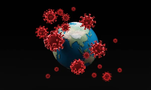 Korona Virus Zeměkoulí Ohnisko Chřipky Nebo Koronaviry Chřipka Covid Rendering — Stock fotografie