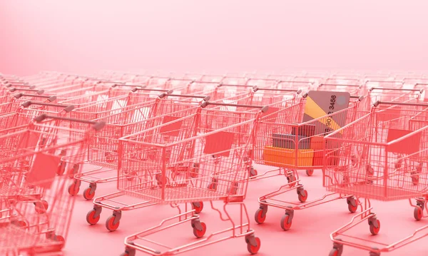 Close Lot Shopping Trolley Credit Card Pink Shopping Box Pink — Stock Photo, Image