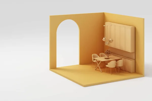 Set Yellow Furniture Mock Isometric Wall Rendering — Stock Photo, Image