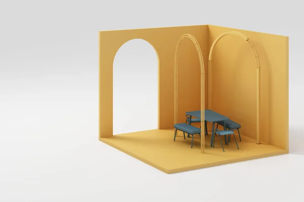 Set Gelber Möbel Attrappen Und Isometrischer Wand Rendering — Stockfoto