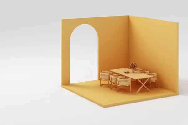 Set Gelber Möbel Attrappen Und Isometrischer Wand Rendering — Stockfoto