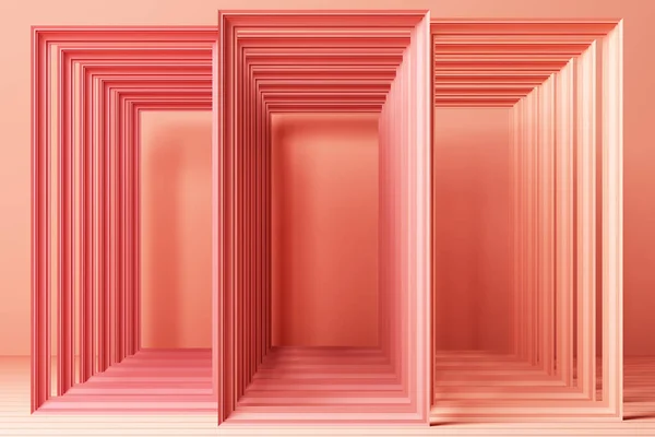 3D渲染最小时尚背景拱形隧道入口透视粉红薄荷色泽 — 图库照片