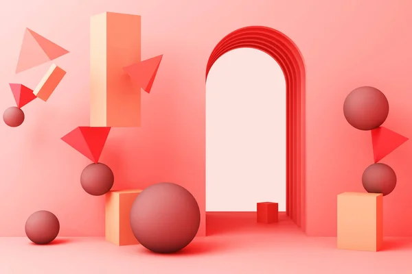 Minimális Elvont Háttér Elvont Geometrikus Alak Csoport Készlet Rózsaszín Pasztell — Stock Fotó