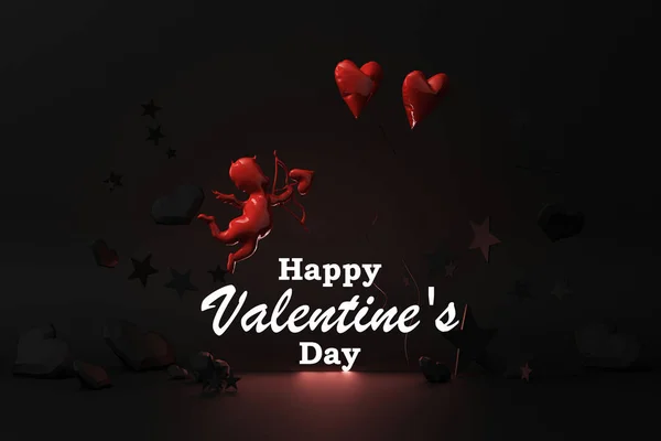 Día San Valentín Concepto Brillo Fondo Negro Con Rojo — Foto de Stock