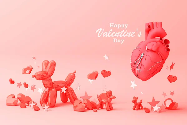 San Valentín Concepto Fondo Con Corazones Rojos Rosados Estrella Rosa — Foto de Stock