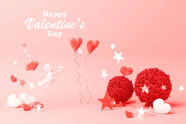 San Valentín Concepto Fondo Con Corazones Rojos Rosados Estrella Rosa — Foto de Stock