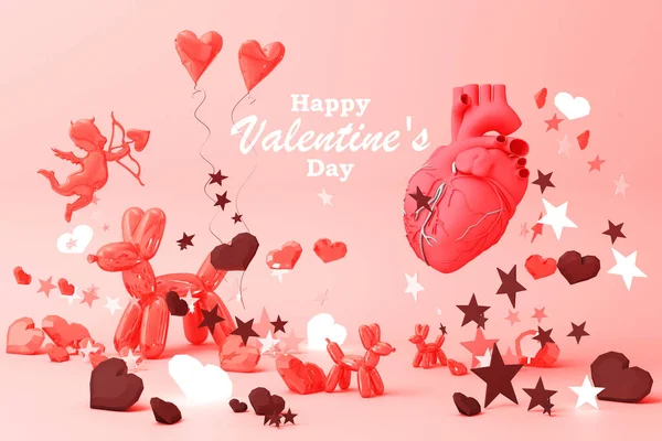 День Святого Валентина Концептуальный Фон Красными Розовыми Сердцами Звезда Розы — стоковое фото