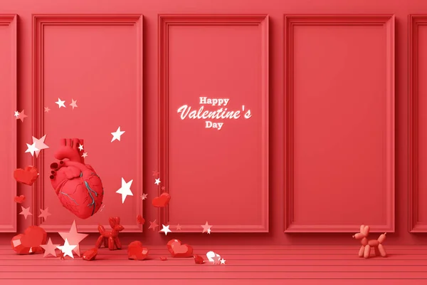 Valentine Day Concept Rouge Décorer Fond Mural Avec Des Cœurs — Photo