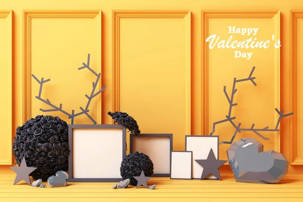 Concepto San Valentín Amarillo Decorar Fondo Pared Con Corazones Azules — Foto de Stock