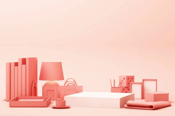 Abstrakt Geometrisk Form Pastell Rosa Färg Scen Minimal Med Dekoration — Stockfoto