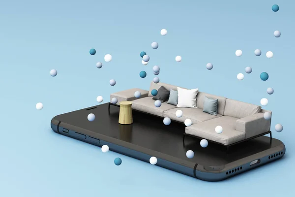 Divano Forma Tavolino Smartphone Rendering — Foto Stock