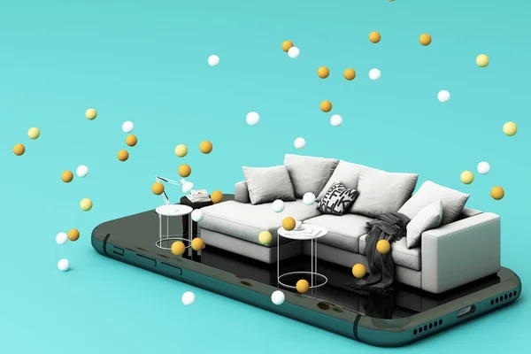 Sofa Vorm Bijzettafel Smartphone Destructie — Stockfoto