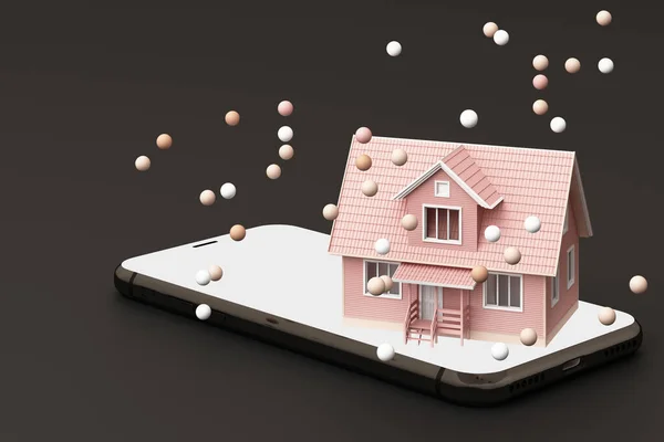 Pink House Phone Surrounded Many Pink Balls Rendering — Stock Photo, Image