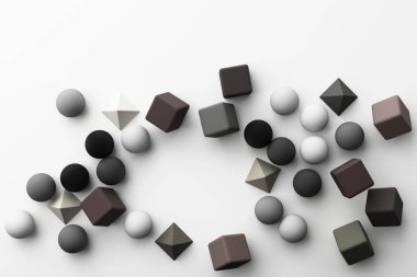 Beyaz arka planda kumaş dokusu olan renkli gri gerçekçi geometrik şekiller. 3d oluşturma 