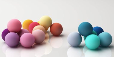 Beyaz arka planda kumaş dokusu olan renkli gerçekçi küreler. 3d oluşturma 