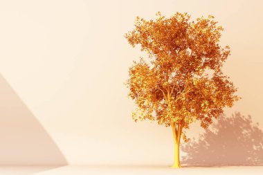 Sarı arka planda izole edilmiş tropikal bitkilerin 3 boyutlu görüntüsü.