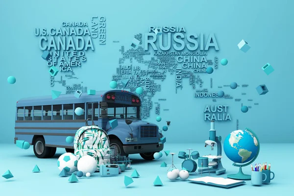 Terug Naar School Inspiratie Poster Met Onderwijsmateriaal Schoolbus Destructie — Stockfoto