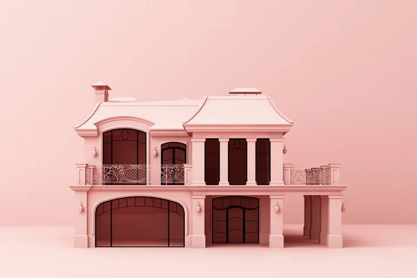 Rózsaszín Ház Rózsaszín Háttérrel Renderelés — Stock Fotó