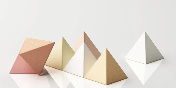 Set Colorate Sfere Piramidali Realistiche Gialle Con Trama Tessuto Sfondo — Foto Stock
