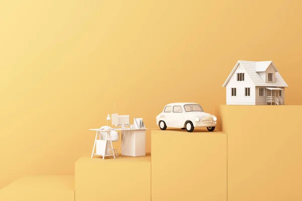Denken Sie Haus Auto Und Arbeit Mit Einem Anderen Leeren — Stockfoto