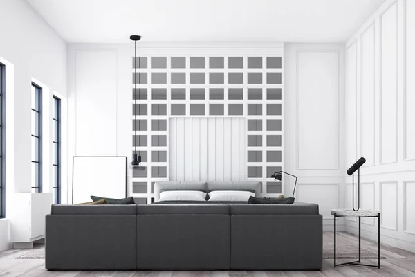 Modern Luxus Hálószoba Nappali Klasszikus Fali Díszítéssel Szürke Bútorokkal Renderelés — Stock Fotó