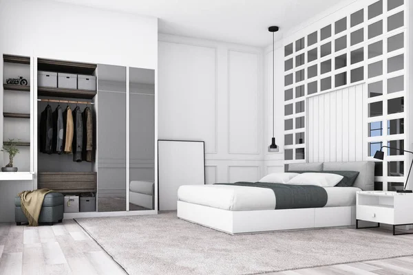 Modern Luxury Bedroom Walk Closet Classic Wall Decorate Grey Furniture — Stock Photo, Image