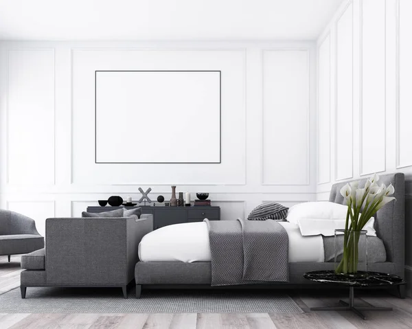 Kamar Tidur Mewah Modern Dengan Dinding Dekorasi Klasik Dan Furnitur — Stok Foto