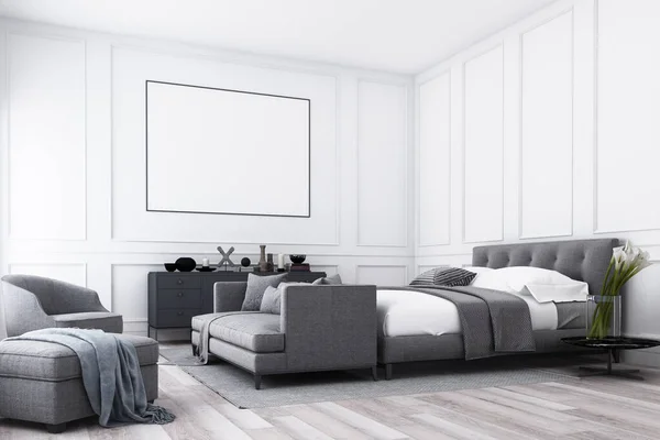 Moderno Dormitorio Lujo Con Decoración Pared Clásica Muebles Grises Renderizar — Foto de Stock
