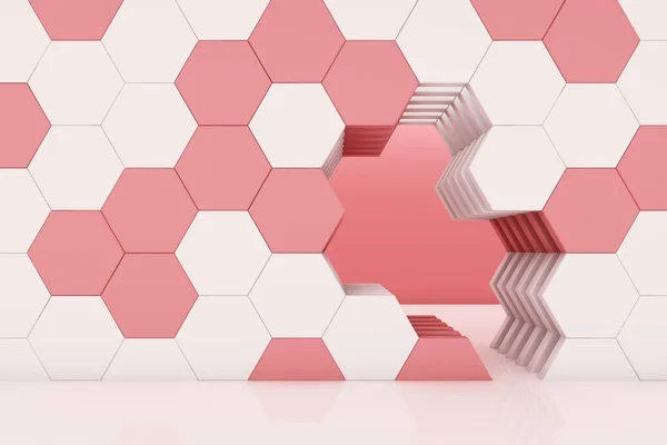 蜂窝粉色和白色工作室场景3D渲染抽象最小背景 — 图库照片