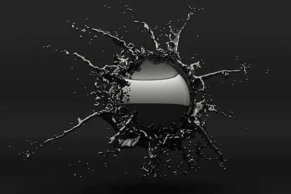 Siyah Arka Planda Soyut Siyah Topu Sıçraması Oluşturma — Stok fotoğraf