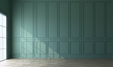 Modern klasik model duvar dekorasyonu ve ahşap zemin. 3d oluşturma