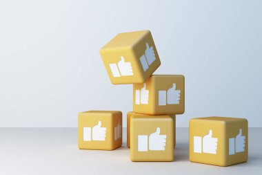 Beyaz arkaplanı olan 3D simge kutusu gibi sarı. 3d oluşturma 