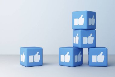 Mavi Simge gibi beyaz arkaplanlı 3D kutu tasarladı. 3d oluşturma 