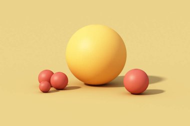 Sarı arka planda renkli küre topu. 3d hazırlayıcı