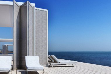 Deniz manzaralı bir sahil. 3d oluşturma