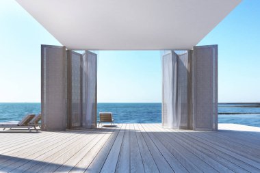 Deniz manzaralı bir sahil. 3d oluşturma