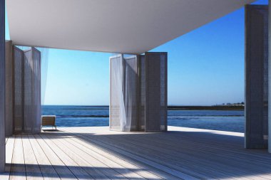 Deniz manzaralı bir sahil. 3d oluşturma
