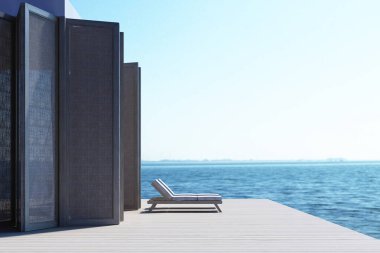 Deniz manzaralı bir sahil. 3d oluşturma