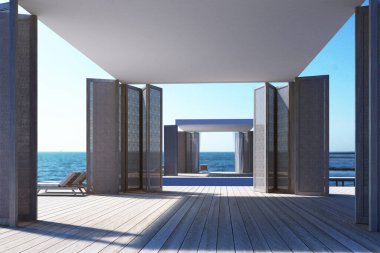 Deniz manzaralı bir sahil. 3d oluşturma