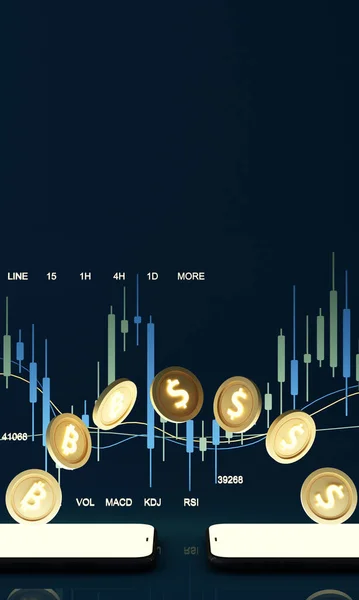 Digital Currency Gold Tranfer Coins Enclosed Digital Currency Chart Bars — Stock Photo, Image