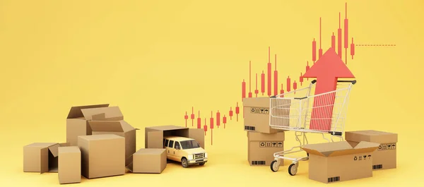 Концепция Инфляции Растет Влияющих Международную Торговлю Транспортный Бизнес Желтом Красном — стоковое фото