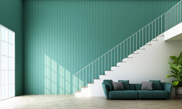 Double Space Modern Loft Interior Staircase View Pastel Green Wall — Stock Photo, Image