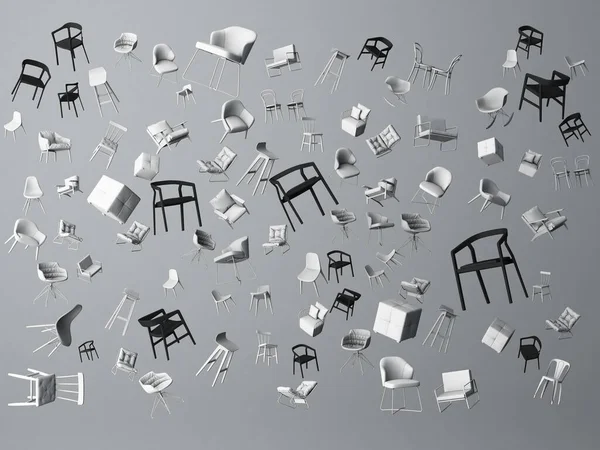 Abstrakt Hodně Černobílé Židle Kompozice Pozadí Vykreslování — Stock fotografie