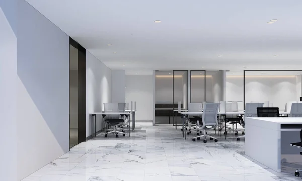 Pracovní Prostor Moderní Kanceláři Bílou Mramorovou Podlahou Zasedací Místností Interiér — Stock fotografie