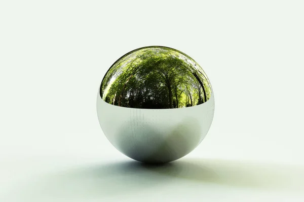 Geometric Shapes Forest Environment Reflected Sphere Rendering — Stock Photo, Image