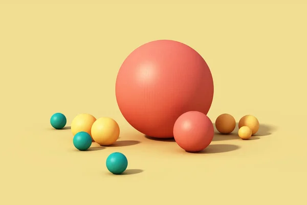 Bola Esfera Colorida Fundo Amarelo Renderização — Fotografia de Stock