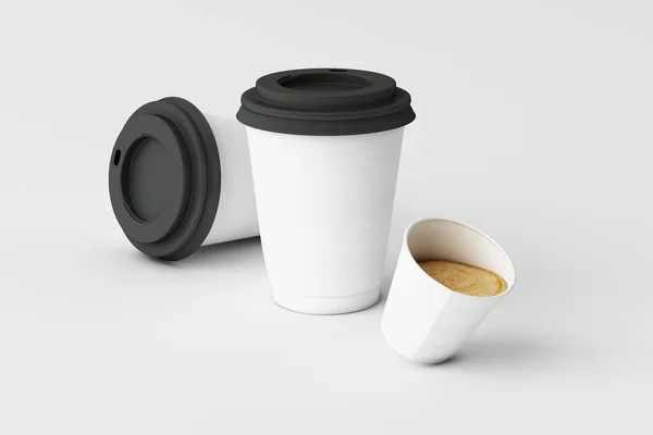 Conjunto Xícaras Café Branco Fundo Branco Renderização — Fotografia de Stock