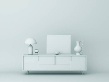 Mobilyalar mavi arka planda. - 3D görüntüleme.